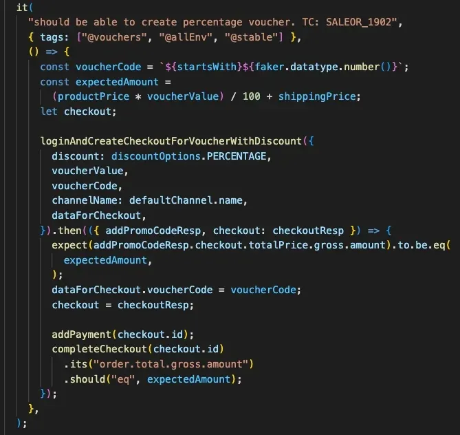 Cypress test code example