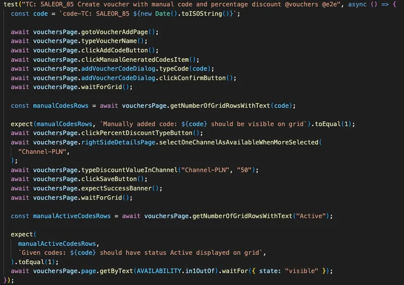 Playwright test code example